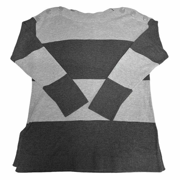 Vince Camuto Tunic Boat Neck Sweater Grey Stripe Color Block Side Slits Small - Picture 3 of 9